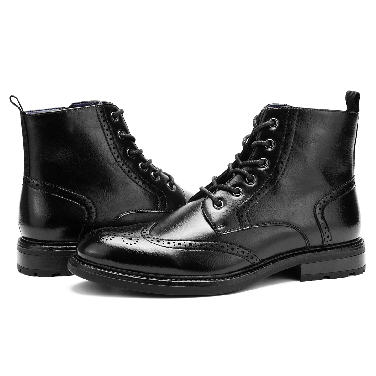 Temeshu Men's Oxford Ankle Boots - Lace-Up Side Zip Dress Boots With Cap Toe Design